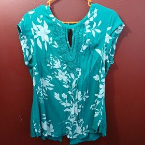 Daniel Rainn Teal Floral Blouse